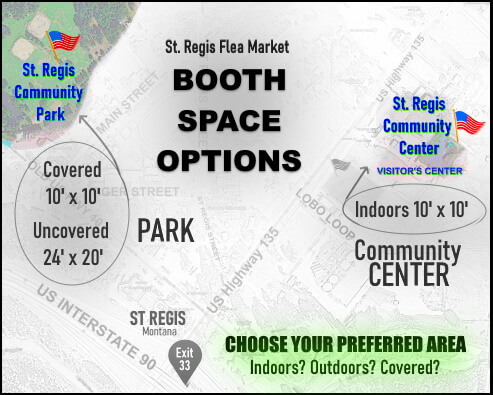 Vendor options for booth space at the St. Regis Flea Market Montana